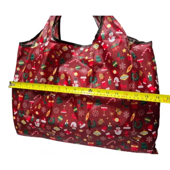 Christmas-Themed Large Foldable Lightweight Nylon Shopping Tote Shoulder Bag NEW - Picture 6 of 10